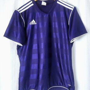 Adidas Shirt Athletic Top Short Sleeve Climalite Purple W White Stripes Med